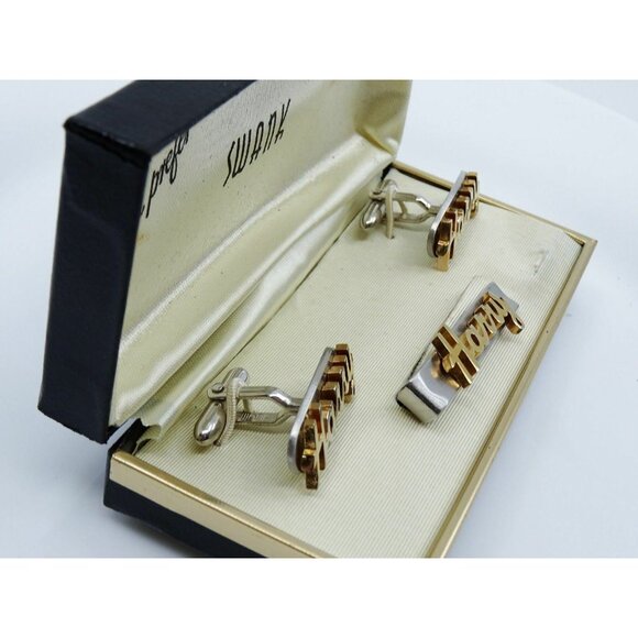 HARRY Name Vintage Cufflinks Tie Clip Bar Set Swank NOS Original Box 1950s - Picture 4 of 4